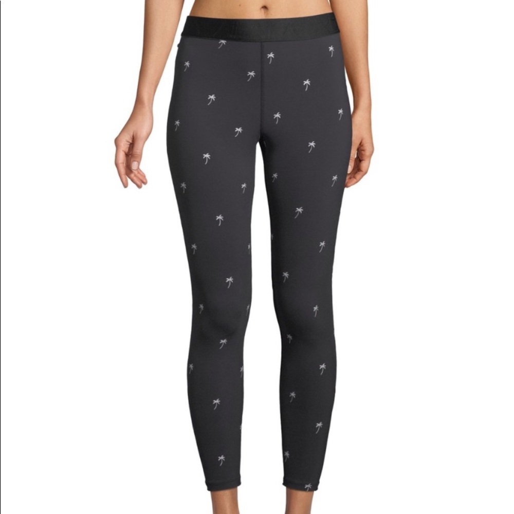 Alala Base Women’s Leggings Palm tree embroidered Cropped High Rise Navy Blue